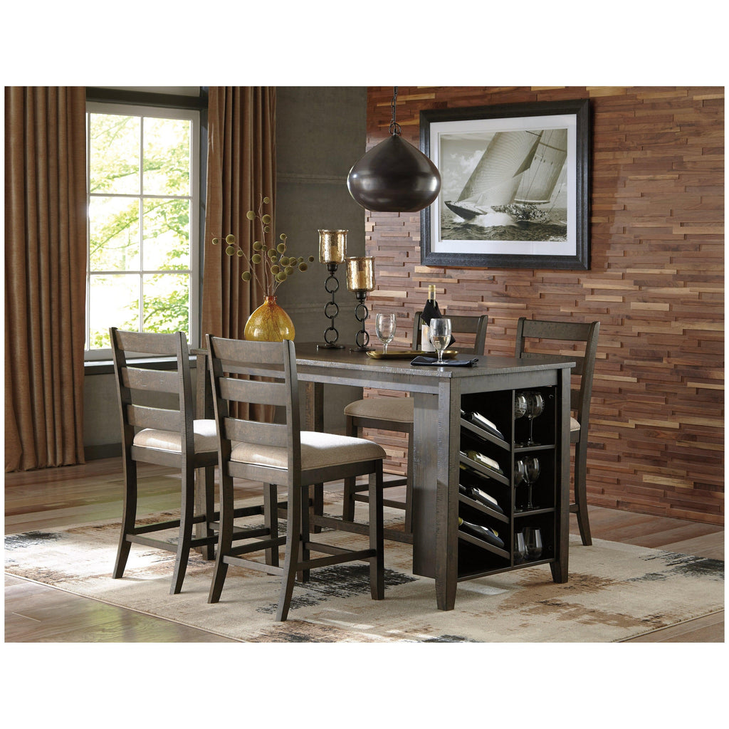 Rokane Counter Height Dining Table and 4 Barstools Ash-D397D2