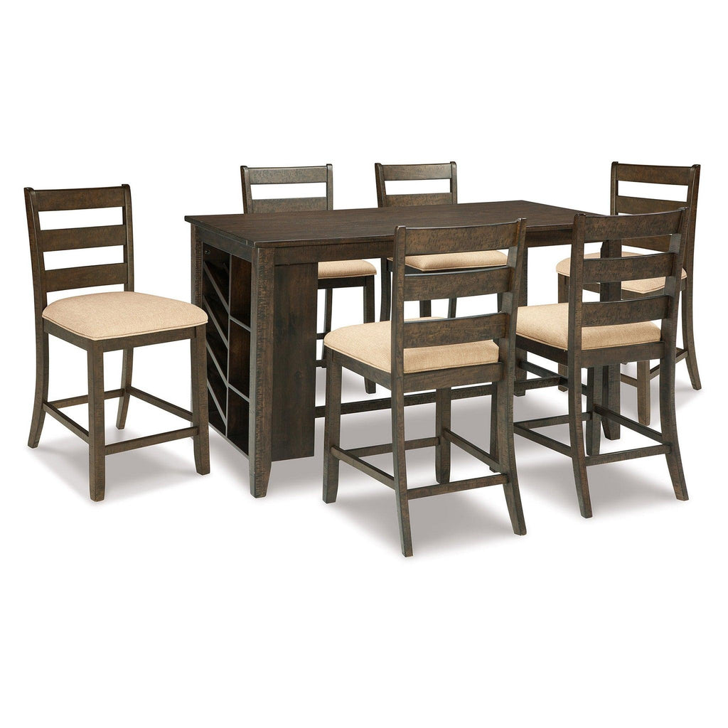 Rokane Counter Height Dining Table and 6 Barstools Ash-D397D11