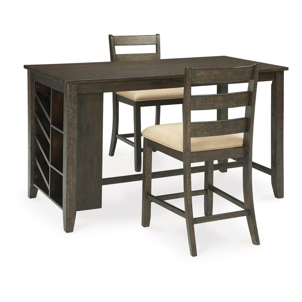 Rokane Counter Height Dining Table with 2 Barstools Ash-D397D3