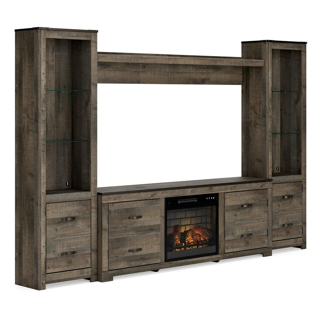 Trinell 4-Piece Entertainment Center with Electric Fireplace Ash-W446W17