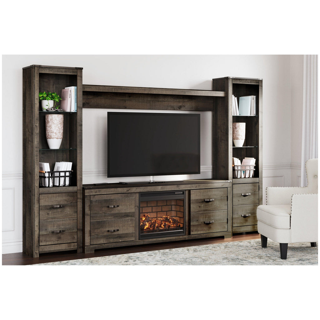 Trinell 4-Piece Entertainment Center with Electric Fireplace Ash-W446W17