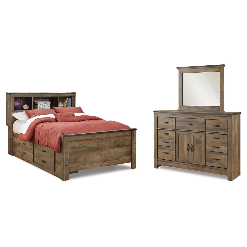 Trinell Full Bookcase Bed with Storage with Mirrored Dresser Ash-B446B19