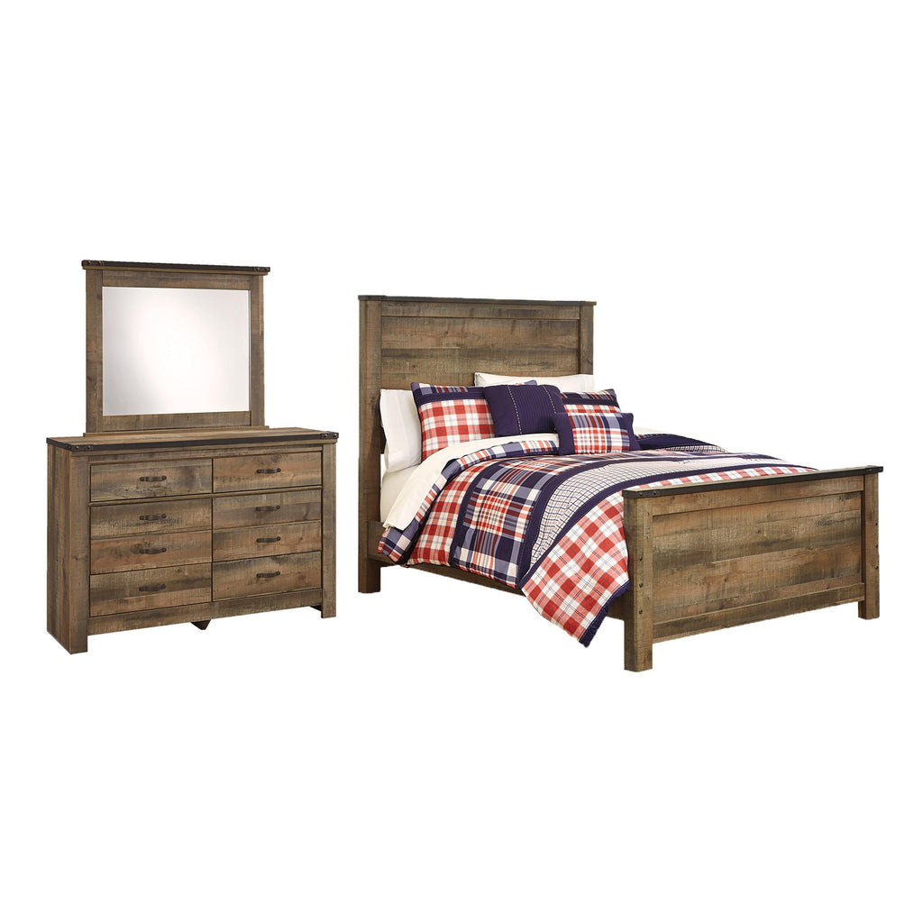 Trinell Full Panel Bed with Mirrored Dresser Ash-B446B5