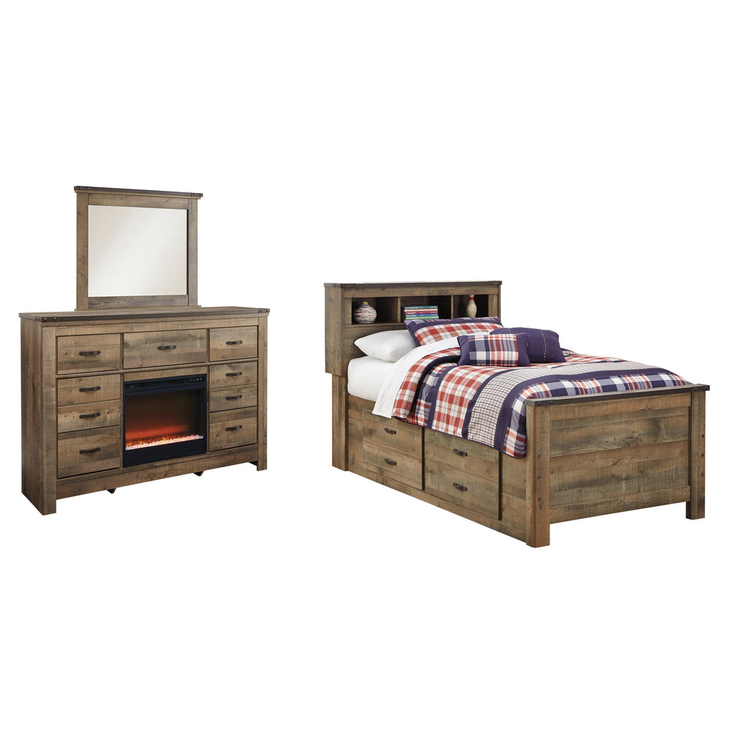 Trinell Twin Bookcase Bed with Storage with Mirrored Dresser Ash-B446B18