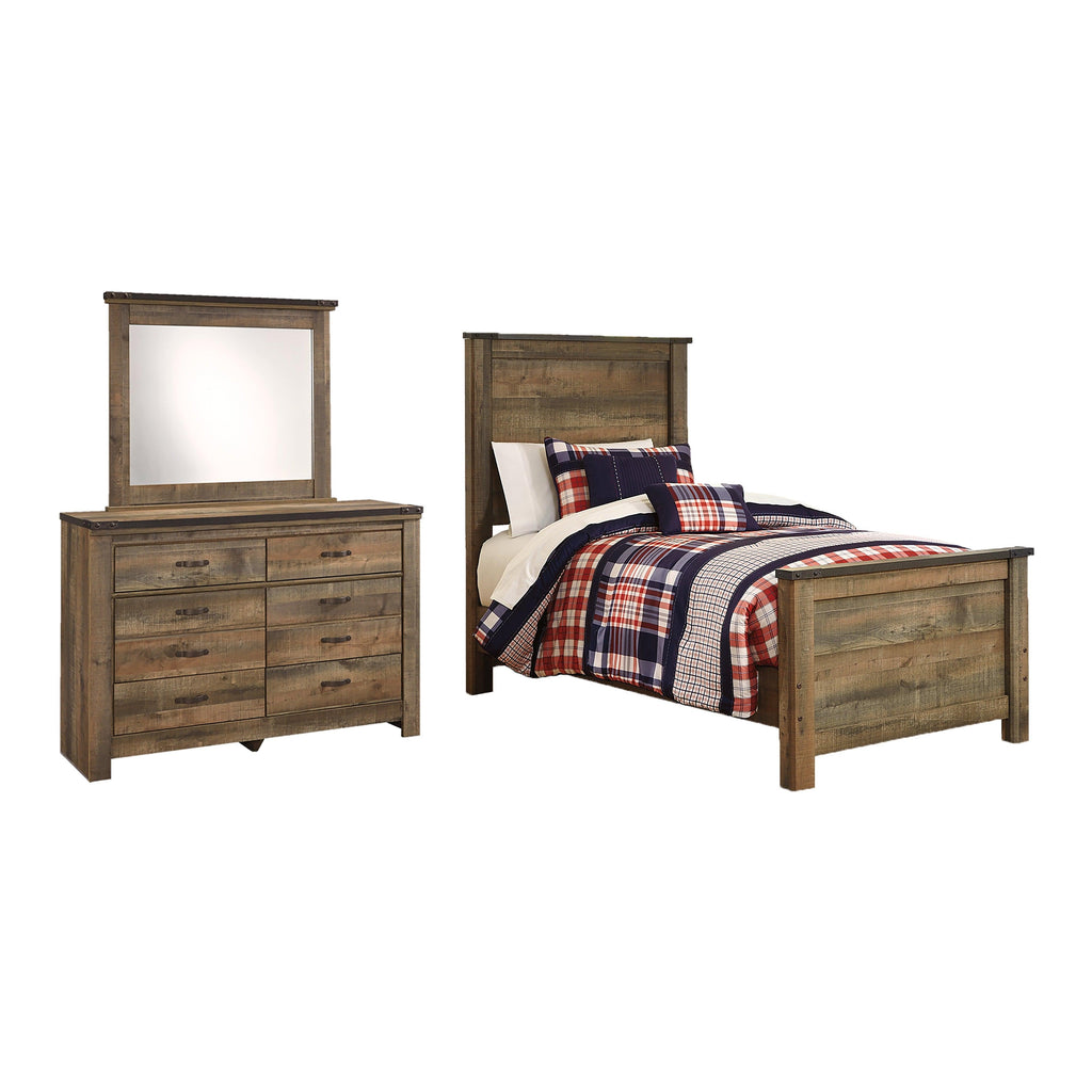 Trinell Twin Panel Bed with Mirrored Dresser Ash-B446B4