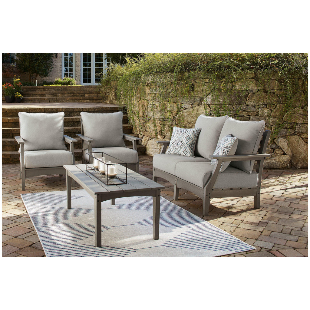 Visola Outdoor Loveseat, 2 Lounge Chairs and Coffee Table Ash-P802P1