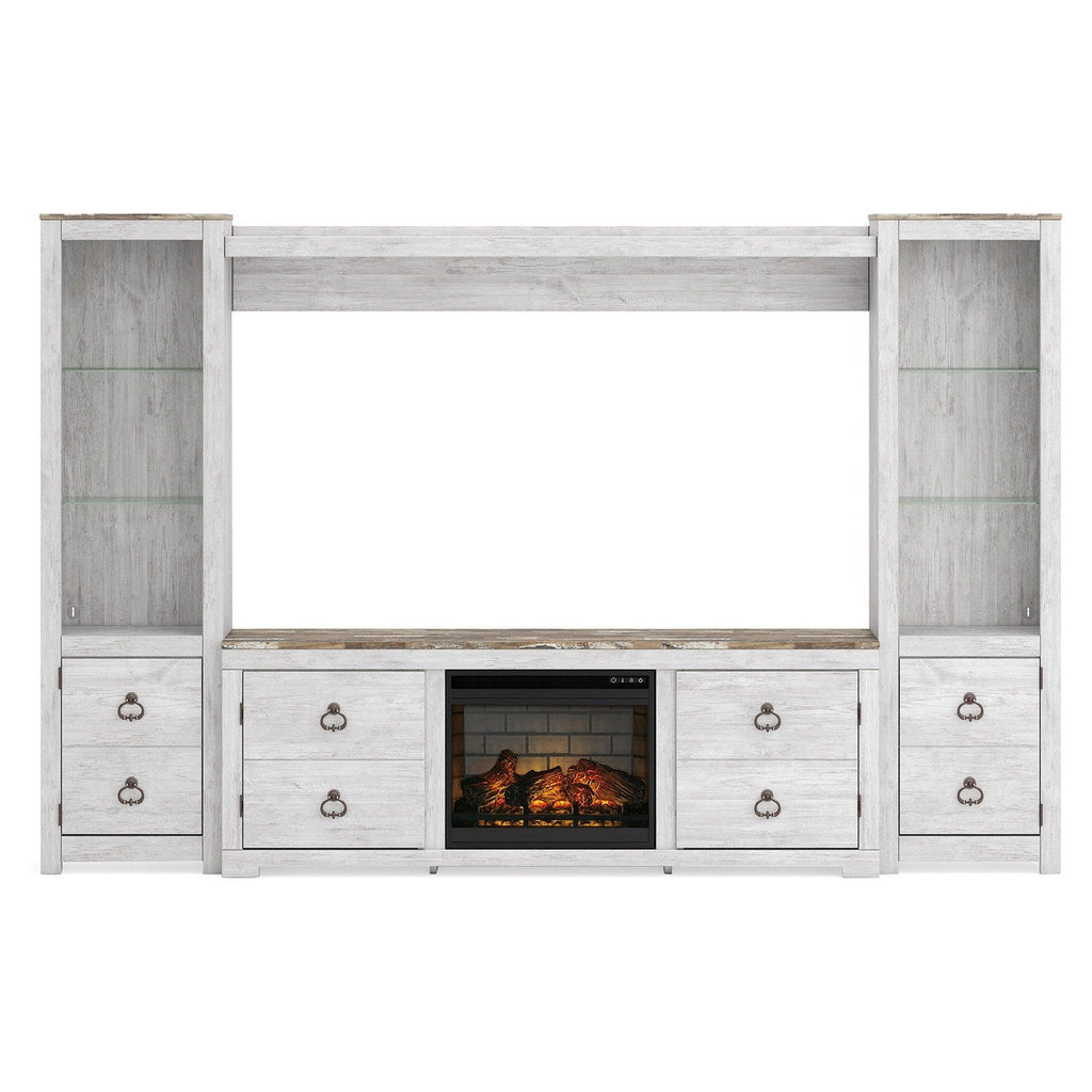 Willowton 4-Piece Entertainment Center with Electric Fireplace Ash-W267W18