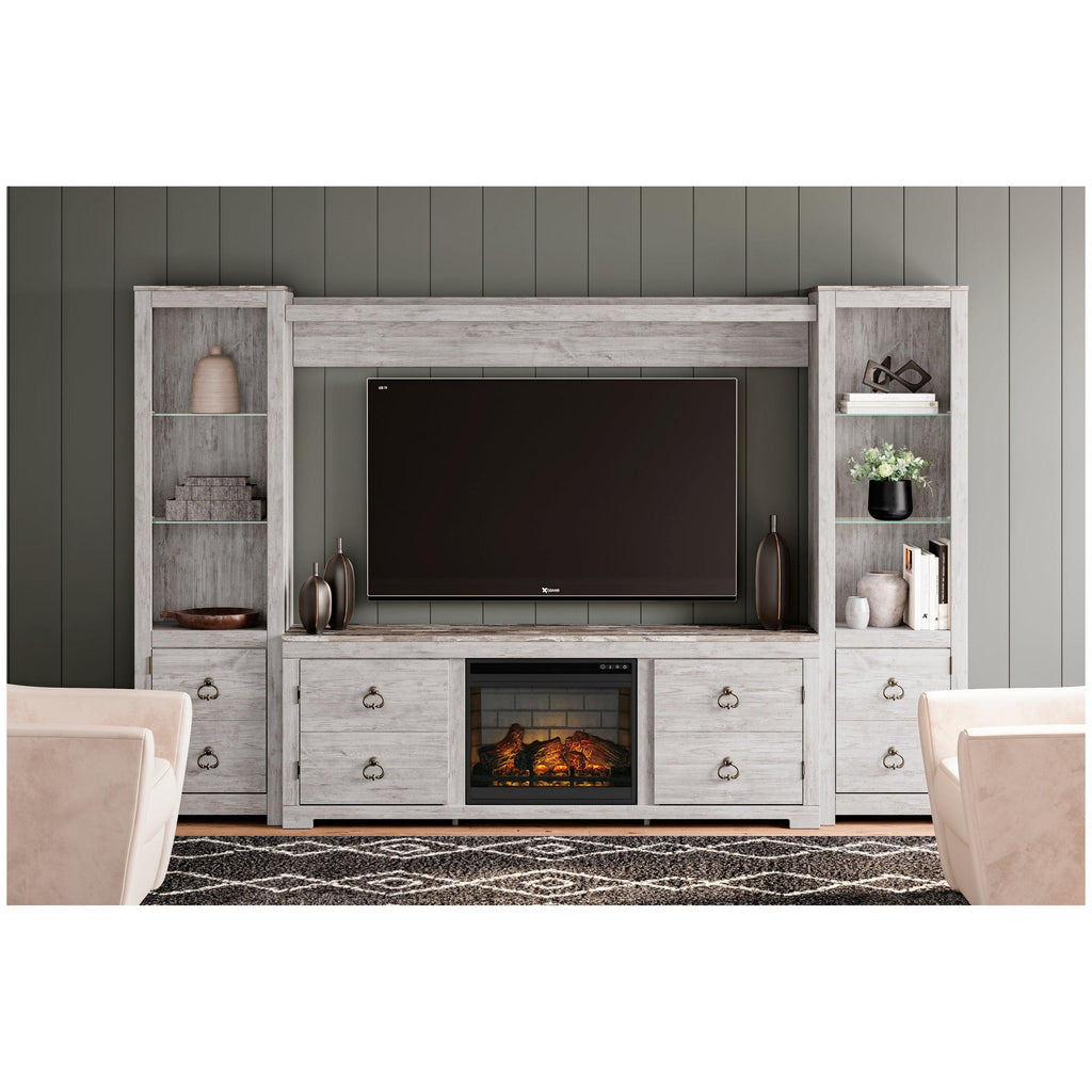 Willowton 4-Piece Entertainment Center with Electric Fireplace Ash-W267W18