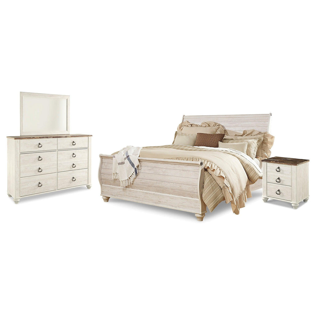 Willowton King Sleigh Bed, Dresser, Mirror and Nightstand Ash-B267B33