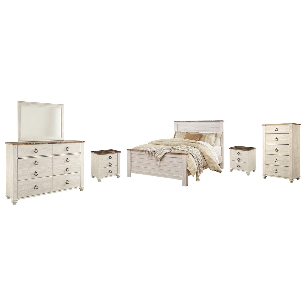 Willowton Queen Panel Bed, Dresser, Mirror, Chest and 2 Nightstands Ash-B267B34
