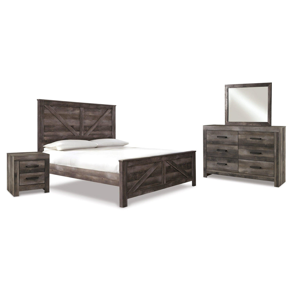 Wynnlow King Crossbuck Panel Bed, Dresser, Mirror and Nightstand Ash-B440B26