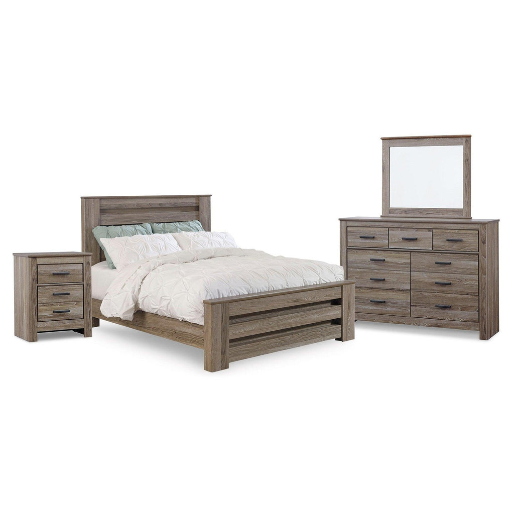 Zelen Queen Panel Bed, Dresser, Mirror and Nightstand Ash-B248B8