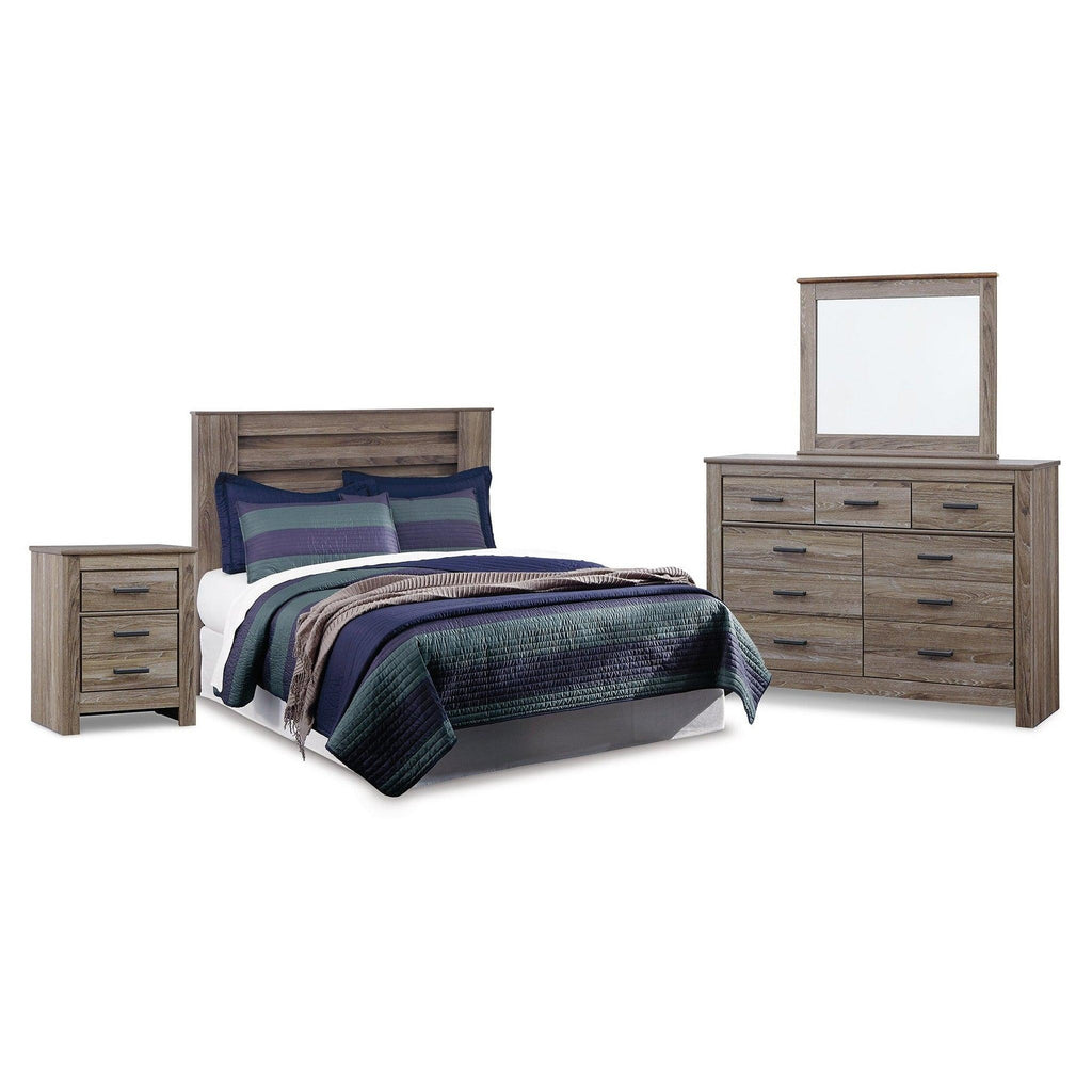 Zelen Queen Panel Headboard Bed with Mirrored Dresser and Nightstand Ash-B248B7