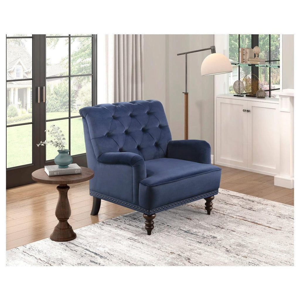 Tufted Accent Chair w/nailheads, Dark Blue 1201F3S