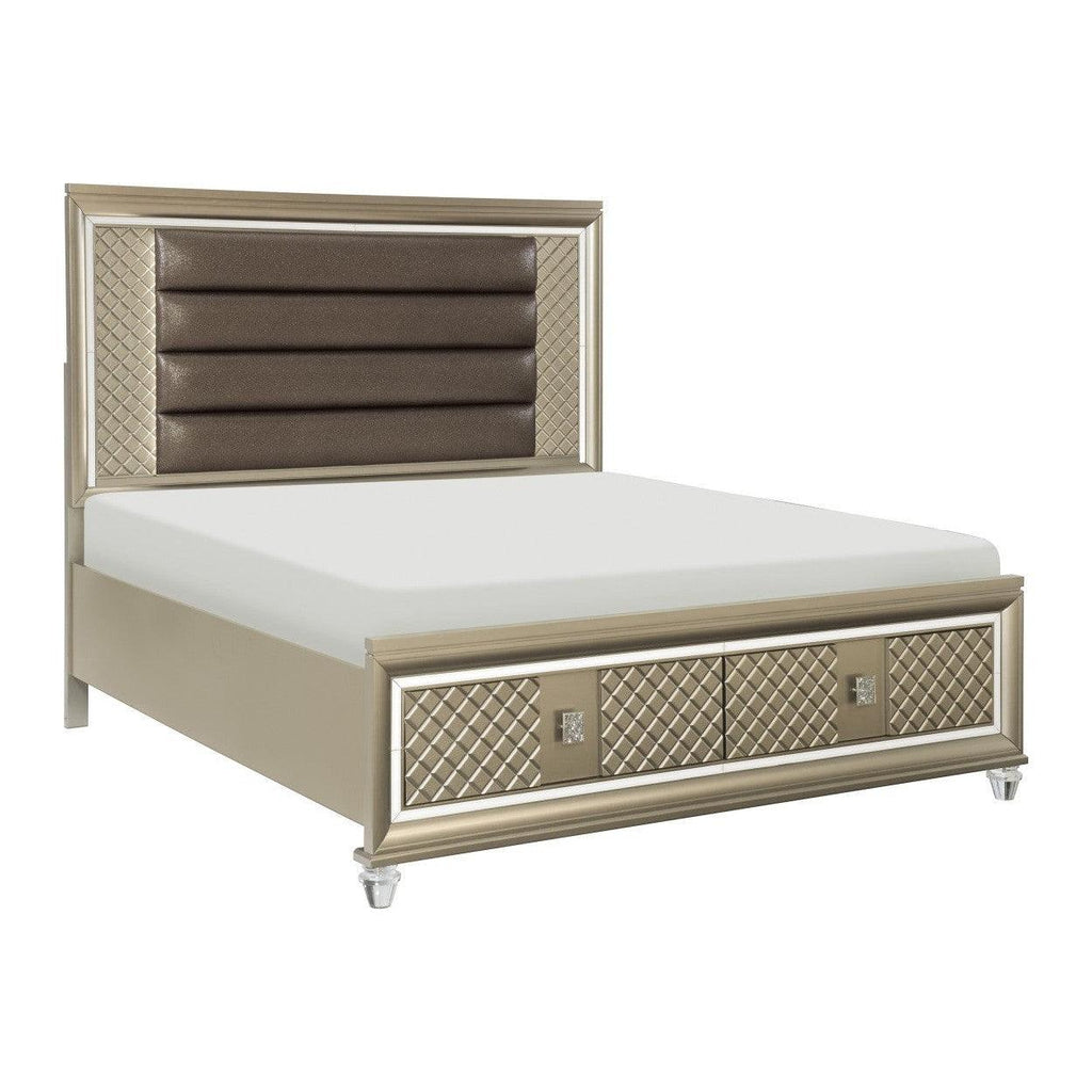 (3) Queen Platform Bed with LED Lighting and Storage Footboard 1515-1*