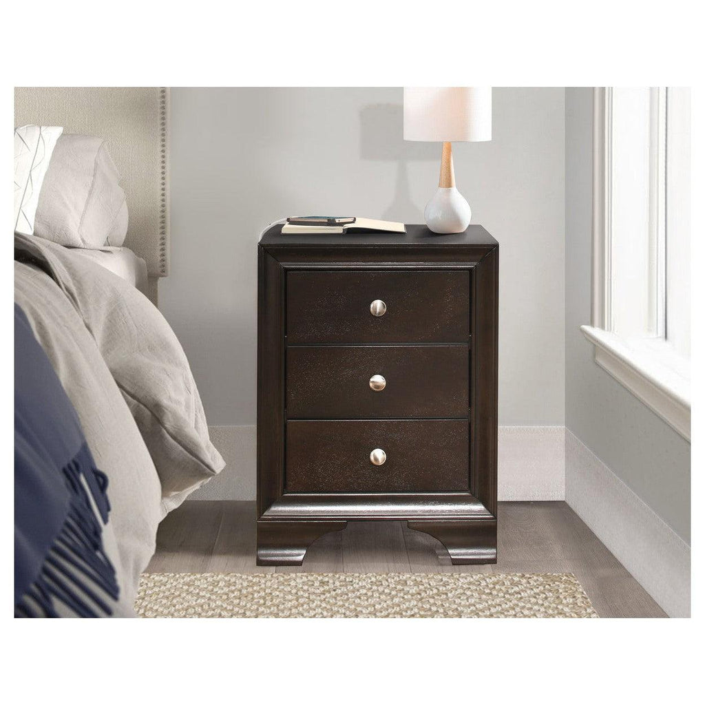 3-DRAWER NIGHT STAND, 2 USB PORTS, BROWN CHRY FIN 4598BCU