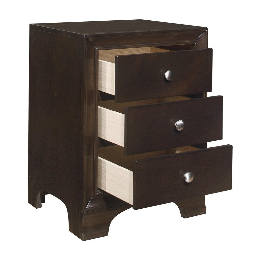 3-DRAWER NIGHT STAND, 2 USB PORTS, BROWN CHRY FIN 4598BCU