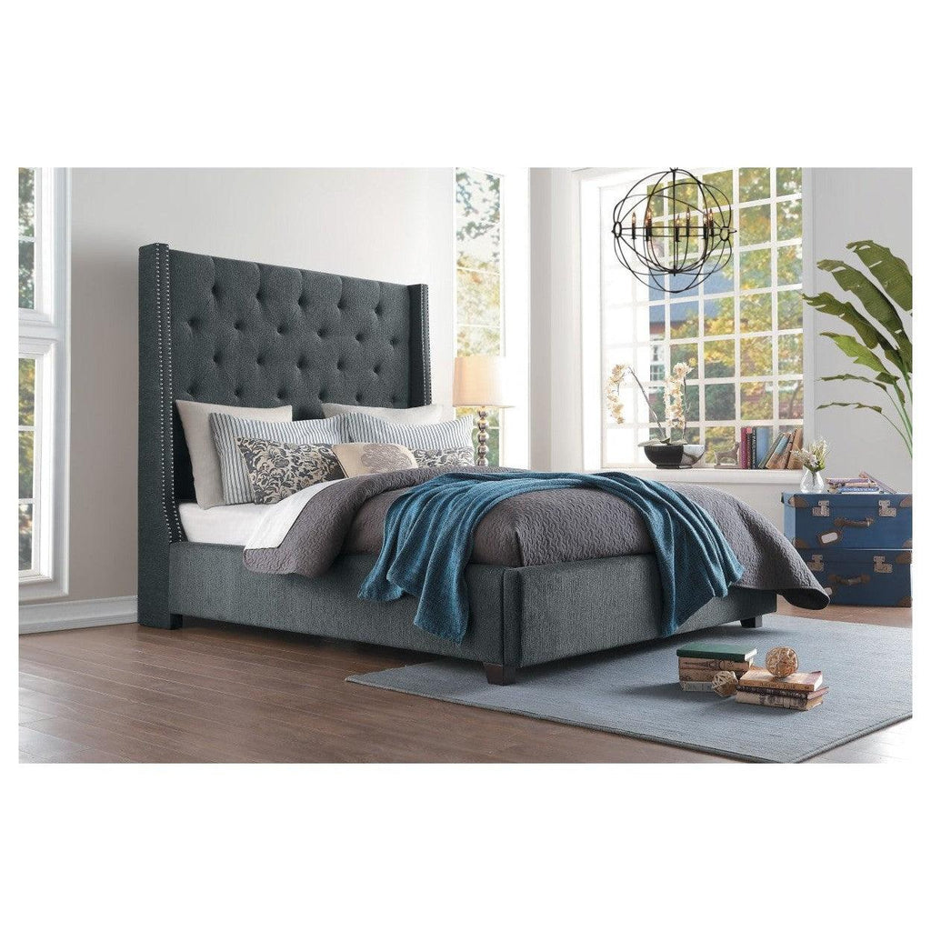 (2) QUEEN BED, DARK GRAY FABRIC 5877GY-1*