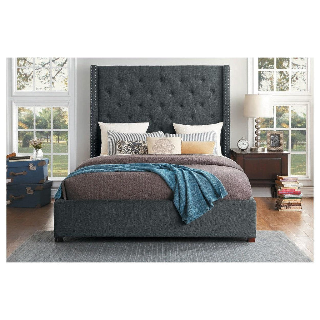 (2) QUEEN BED, DARK GRAY FABRIC 5877GY-1*