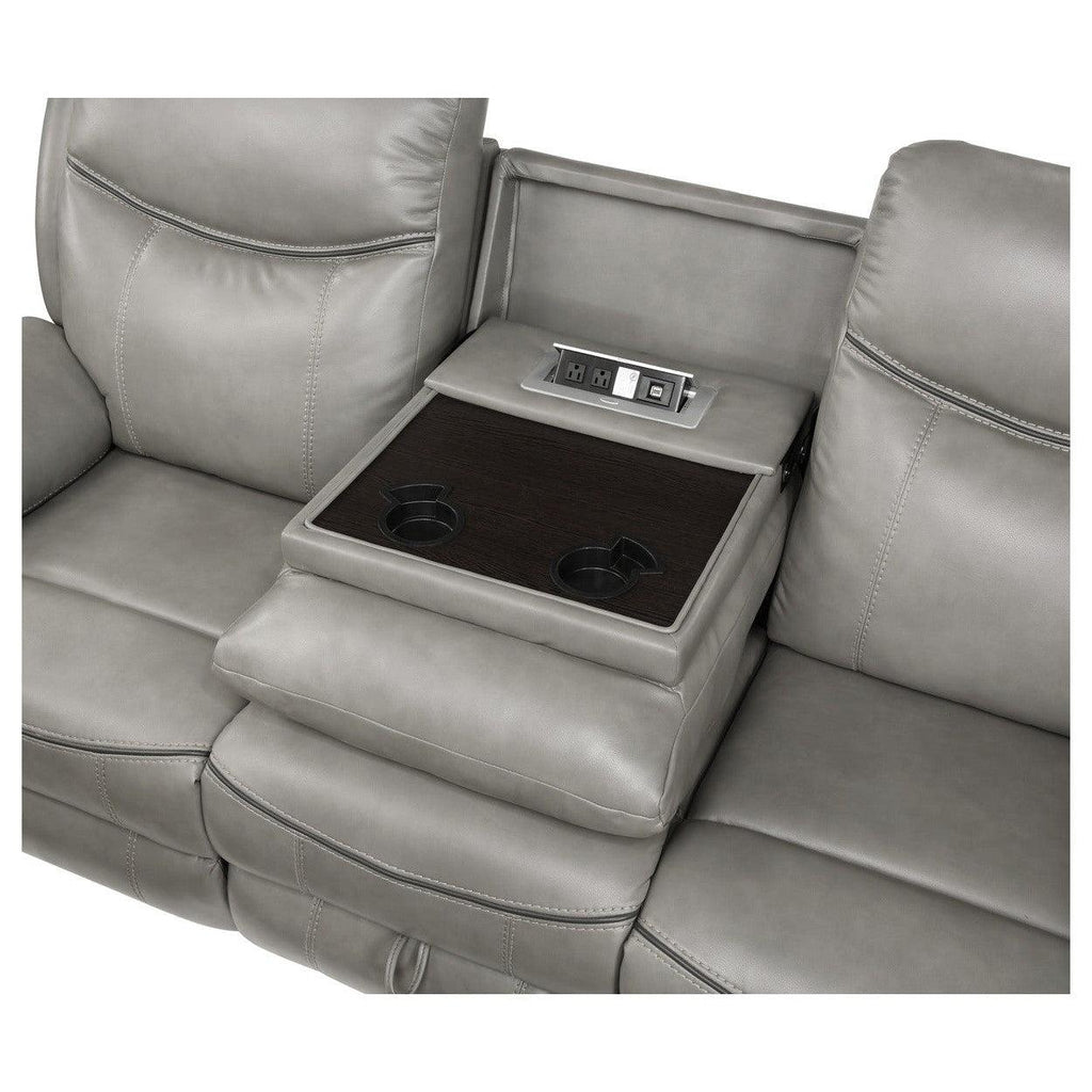 D.RECLNG SOFA W/CENTER DROP DOWN CUP HOLDERS, RECEPTACLES, HIDDEN DRAWER & USB PORTS 8206GRY-3