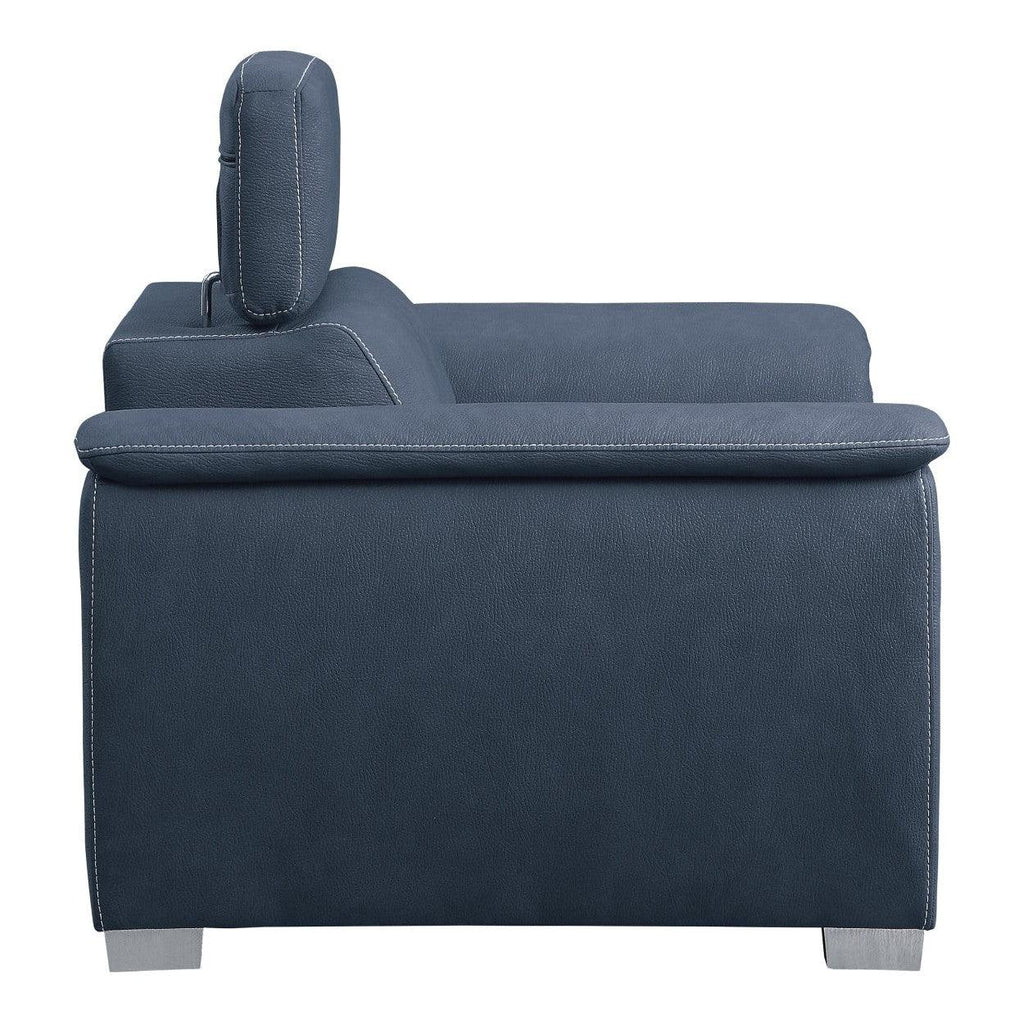 CHAIR W/ ADJ HEADREST AND PULL-OUT OTTOMAN, BLUE 100% POLYESTER 8228BU-1
