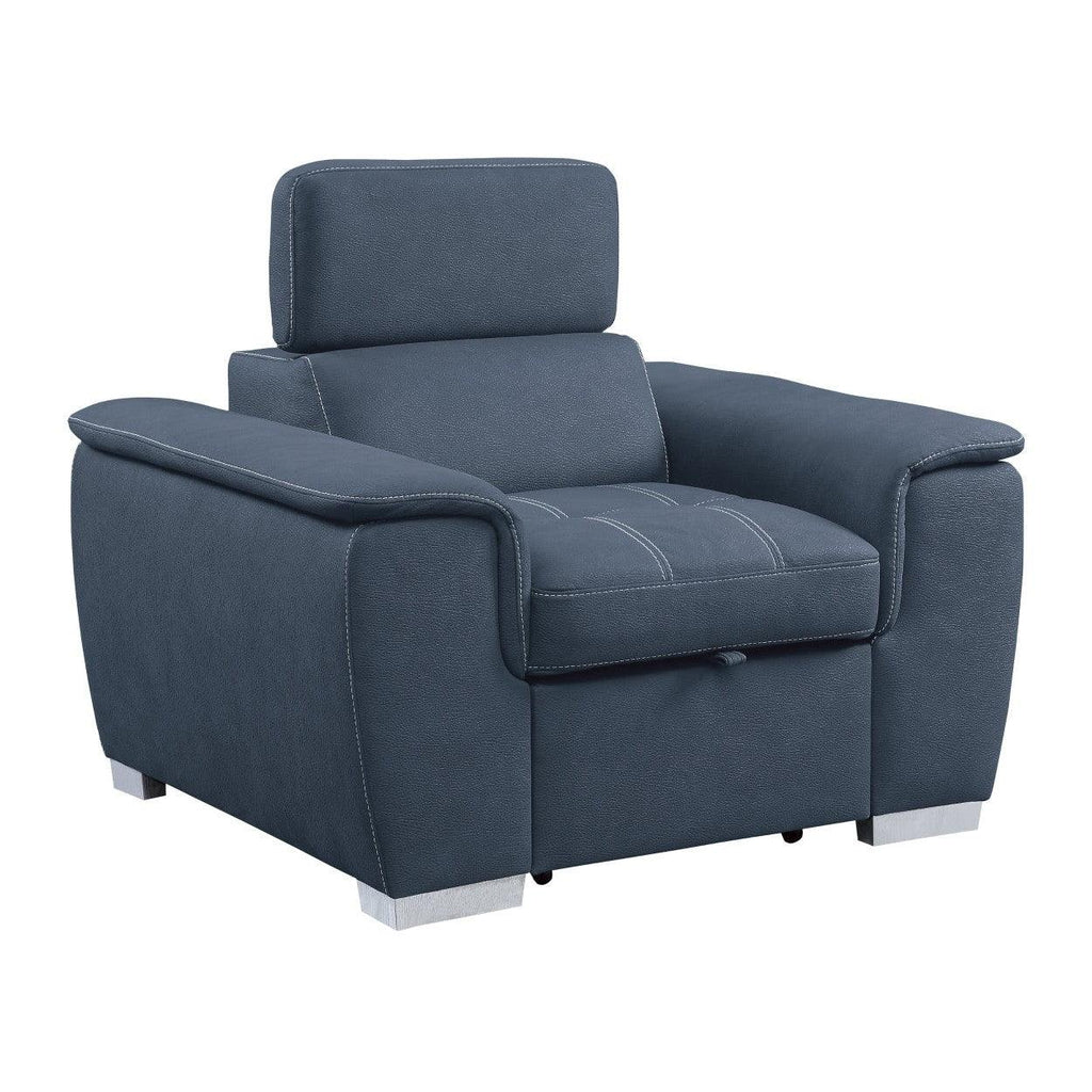 CHAIR W/ ADJ HEADREST AND PULL-OUT OTTOMAN, BLUE 100% POLYESTER 8228BU-1