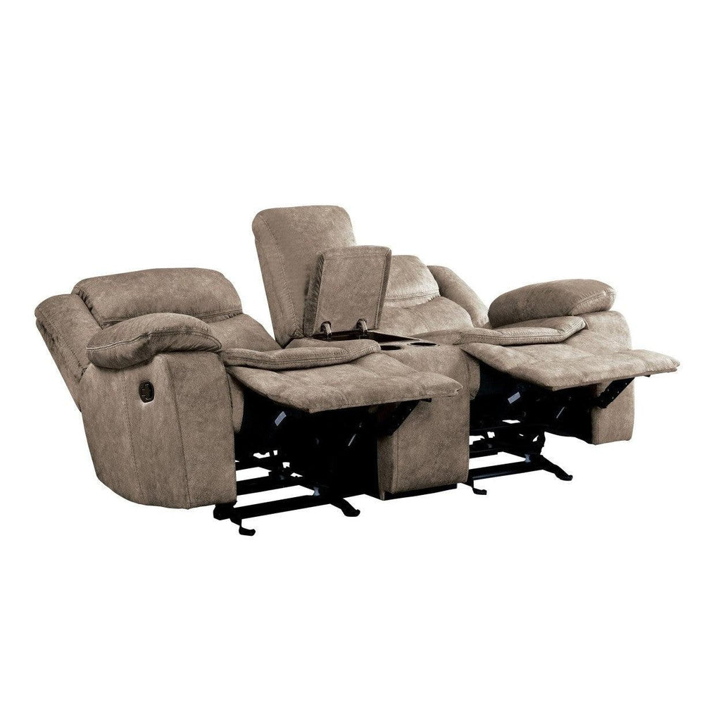 DOUBLE GLIDER RECLINING LOVE SEAT WITH CONSOLE, 100% POLYESTER 8230FBR-2