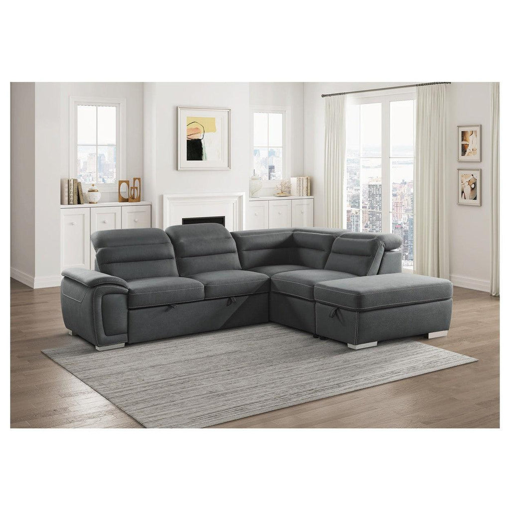 (3)3-Piece Sectional with Pull-out Bed and Storage Ottoman 8277NGY*