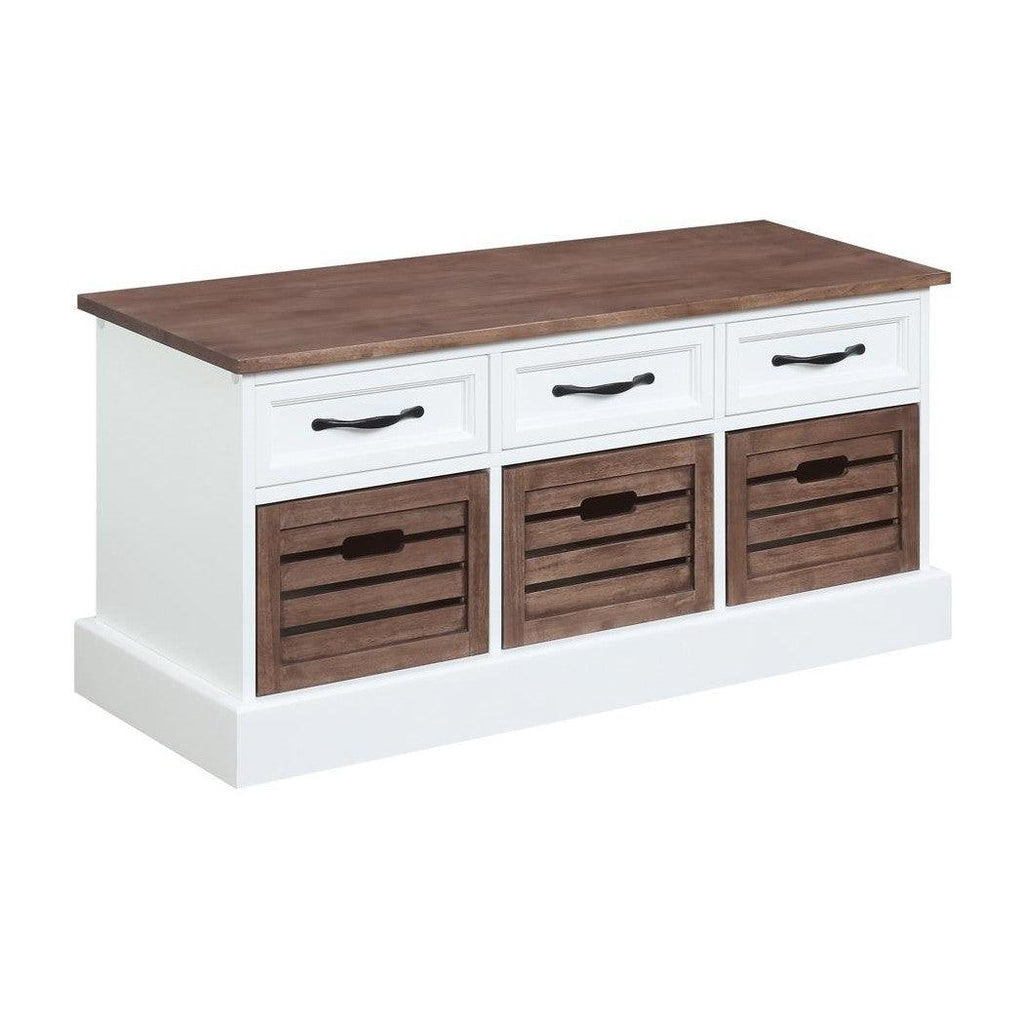 Alma 3-drawer Storage Bench Weathered Brown and White 911196