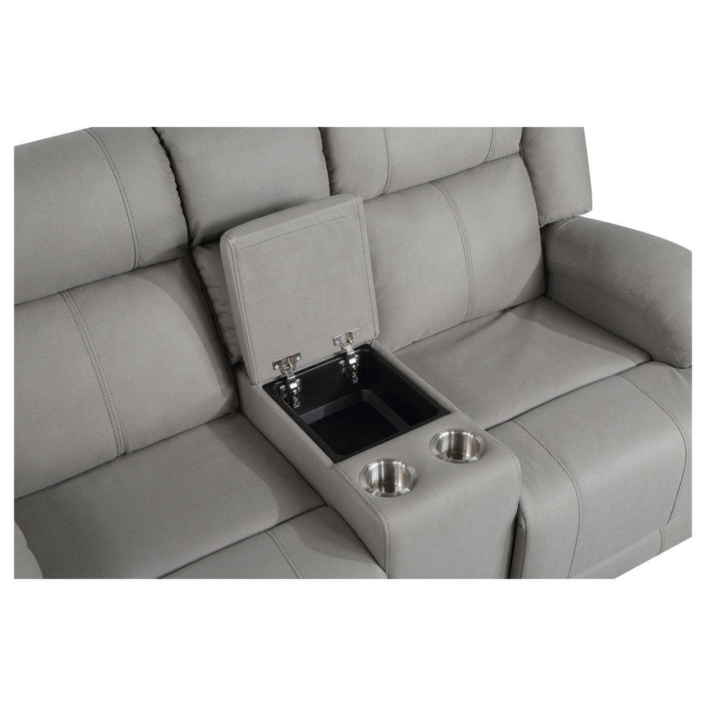 Power Double Reclining Love Seat with Center Console 9207GRY-2PW