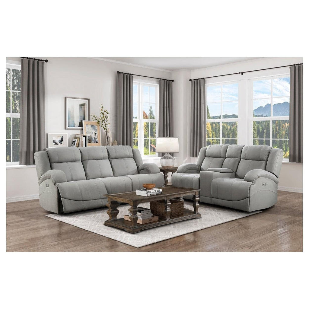 Power Double Reclining Love Seat with Center Console 9207GRY-2PW
