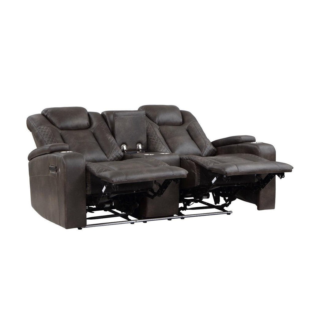 Power Double Reclining Love Seat with Center Console and Power Headrests, Storage Arms, Cup Holders 9211BRG-2PWH