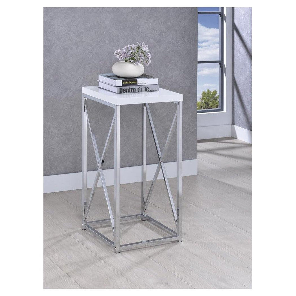 Edmund Accent Table with X-cross Glossy White and Chrome 930014