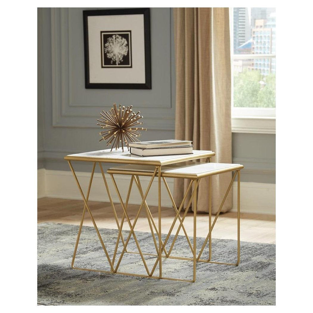 Bette 2-piece Nesting Table Set White and Gold 930075