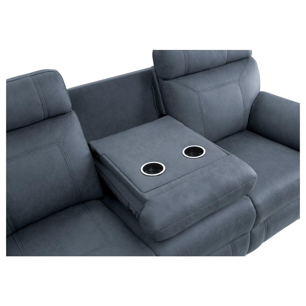 Double Reclining Sofa with Drop-Down Cup Holders 9301BUE-3