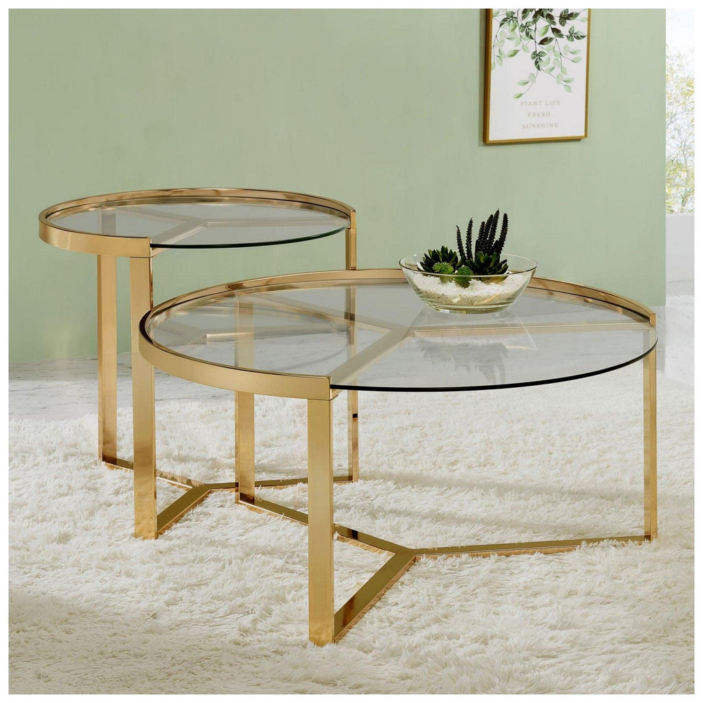 Delia 2-piece Round Nesting Table Clear and Gold 930251