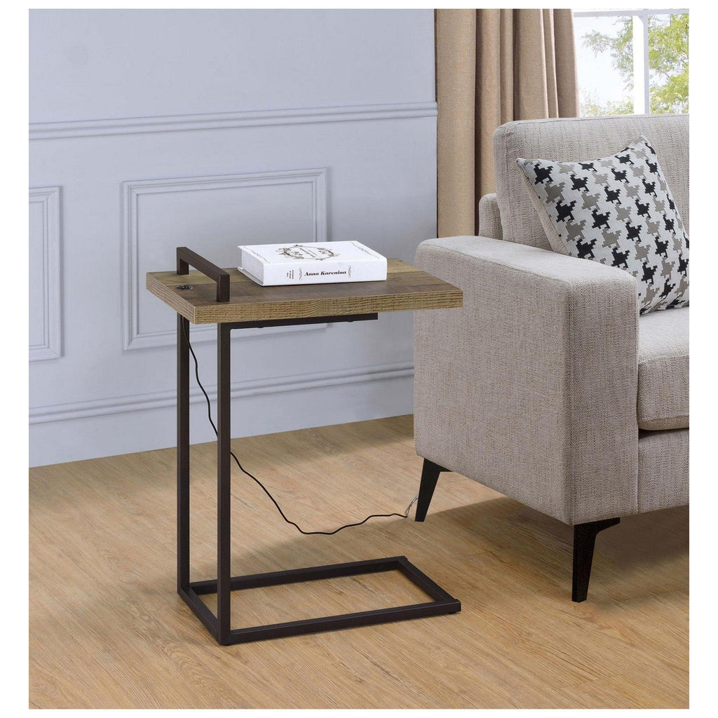 Maxwell Rectangular Top Accent Table with USB Port Weathered Pine 931126
