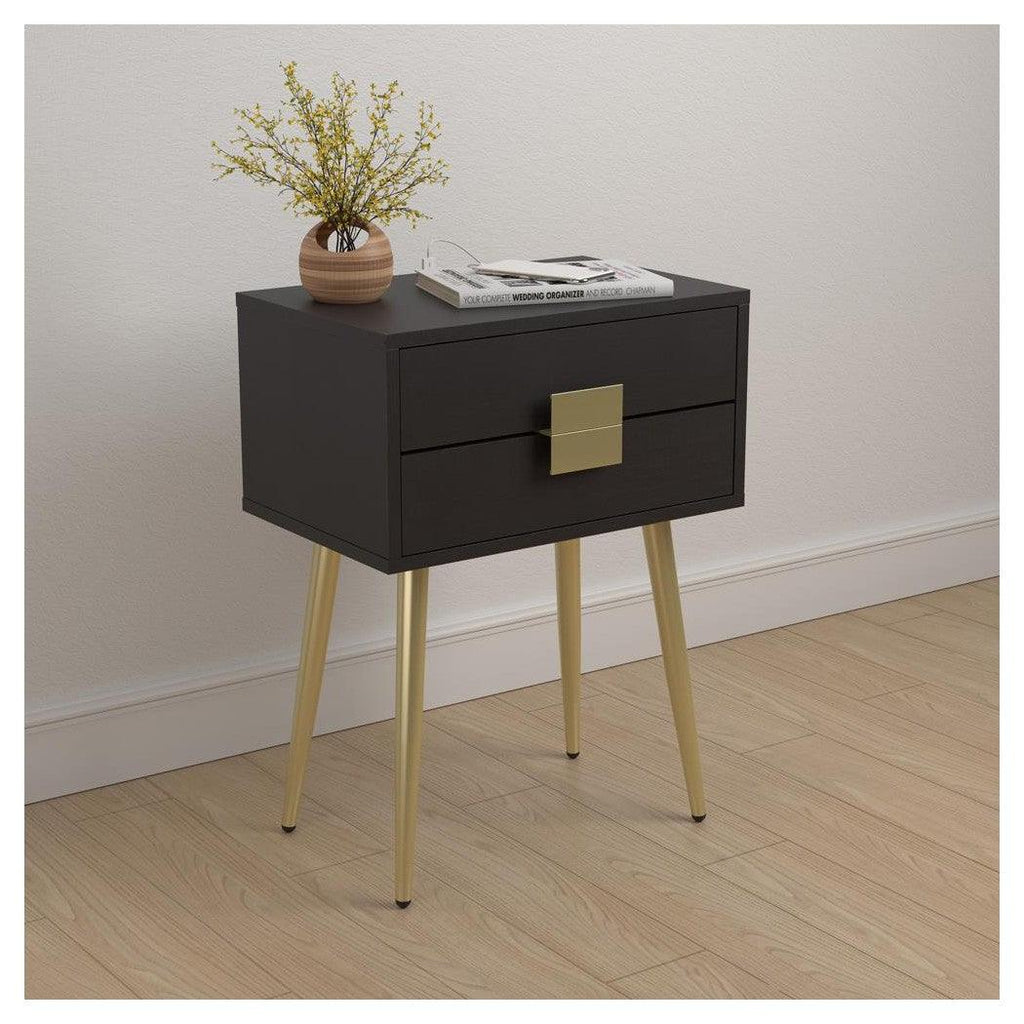 Rectangle Accent Table with USB Port Cappuccino and Matte Brass 931195