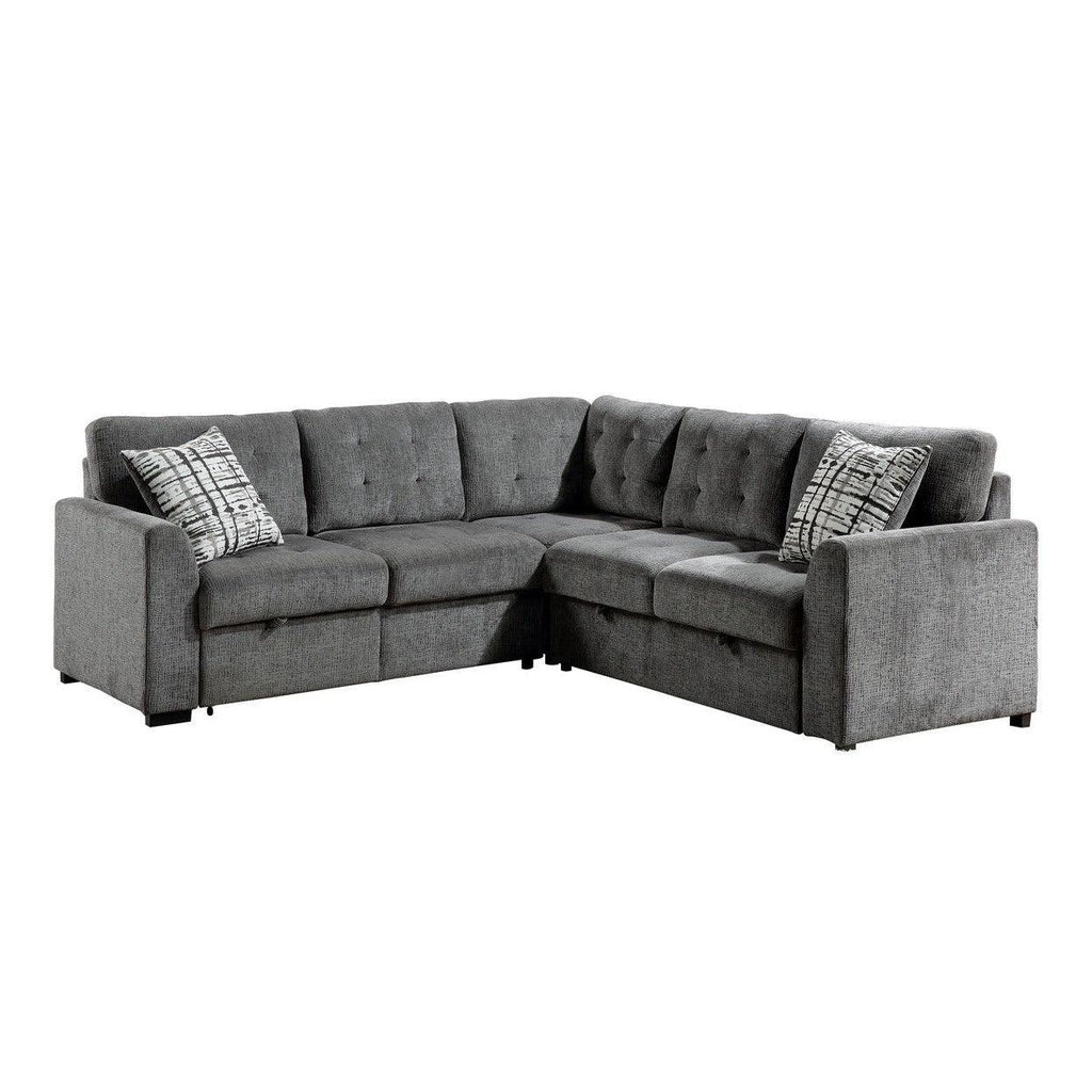 (3)3-Piece Sectional with Pull-out Bed and Pull-out Ottoman 9311GY*SC