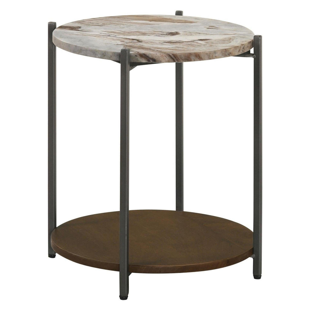 Noemie Round Accent Table with Marble Top White and Gunmetal 931204