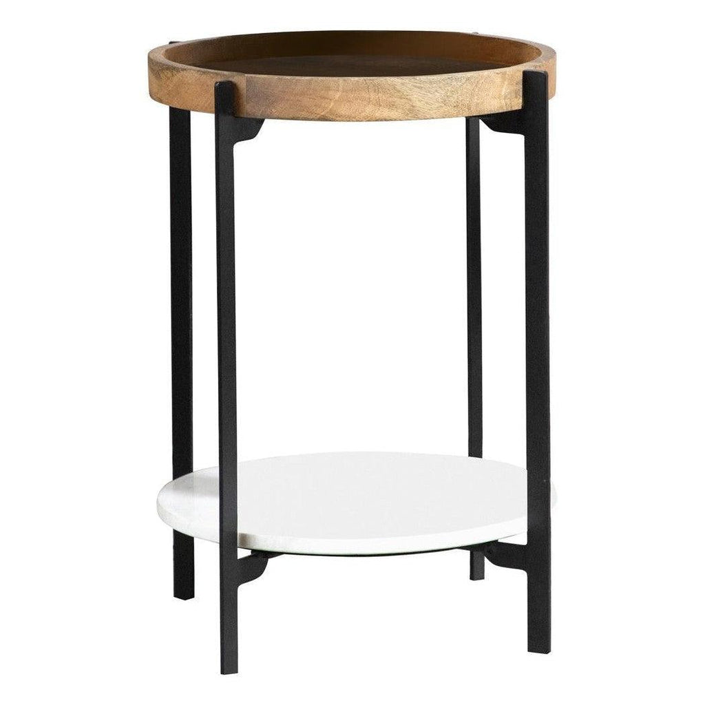 Adhvik Round Accent Table with Marble Shelf Natural and Black 931218