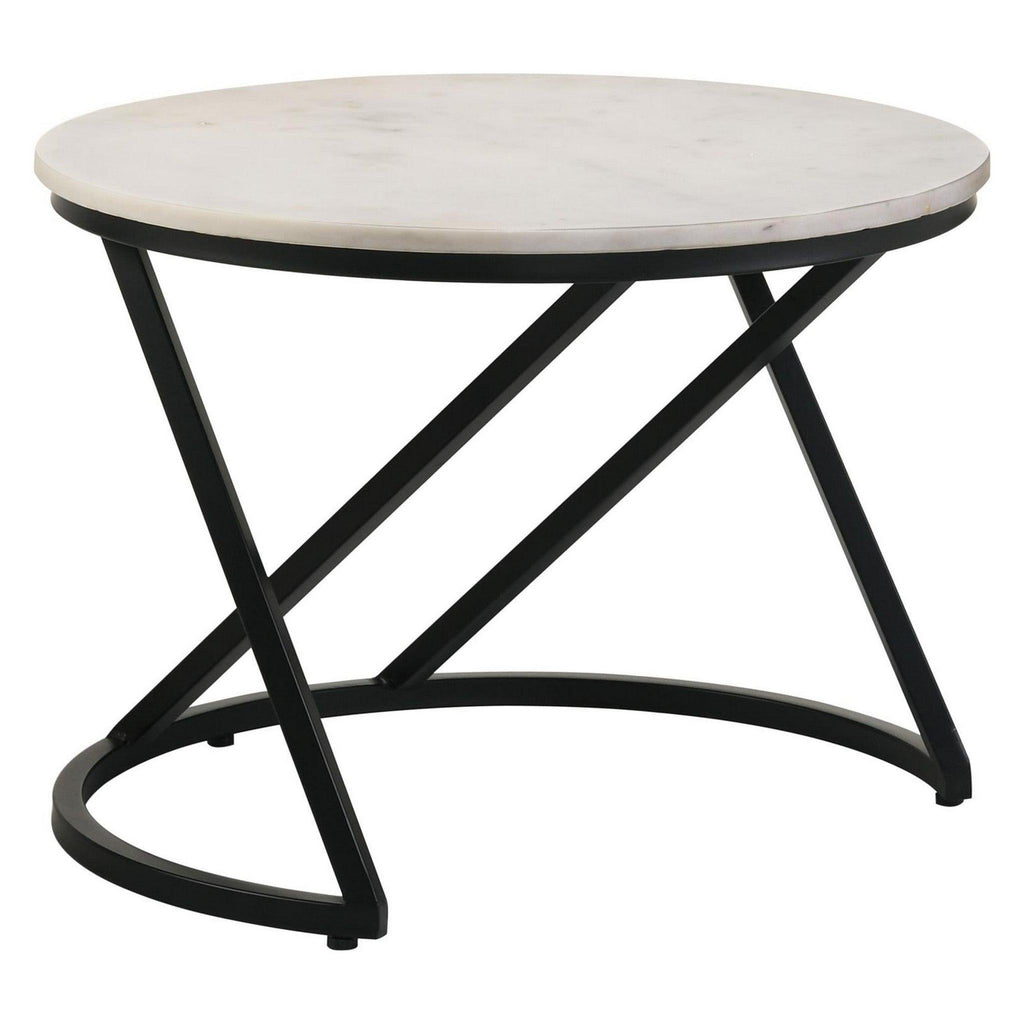 Miguel Round Accent Table with Marble Top White and Black 931227