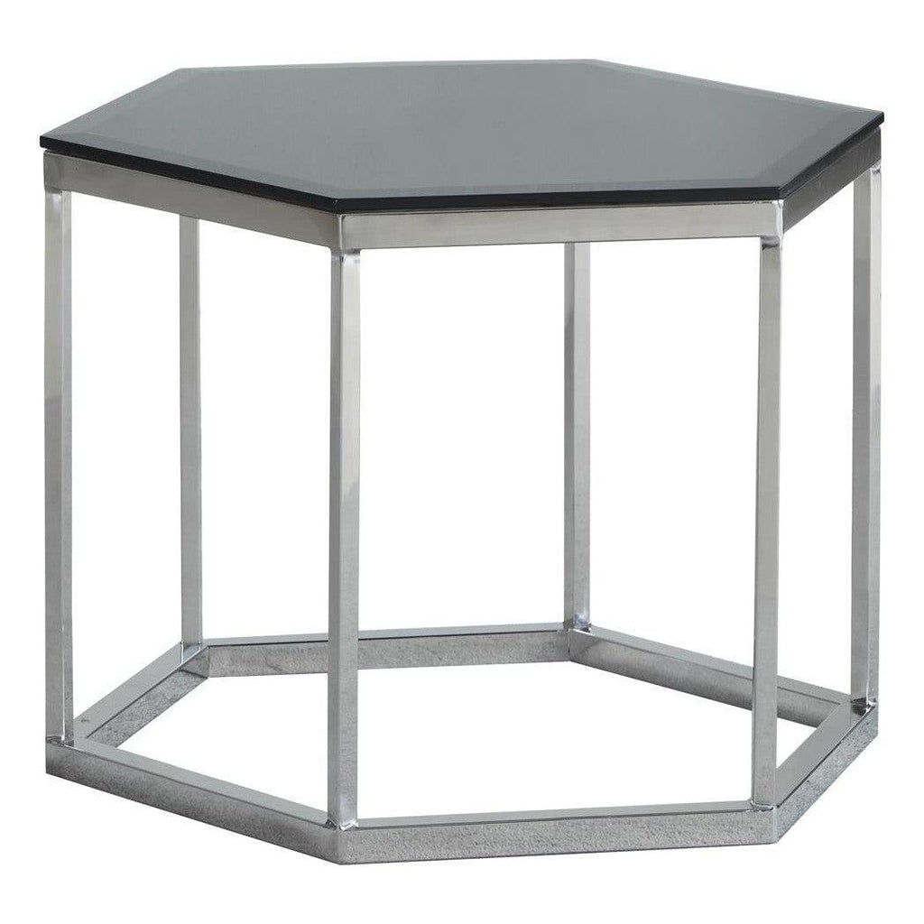 Hexagon Glass Top Accent Table Black and Silver 934148