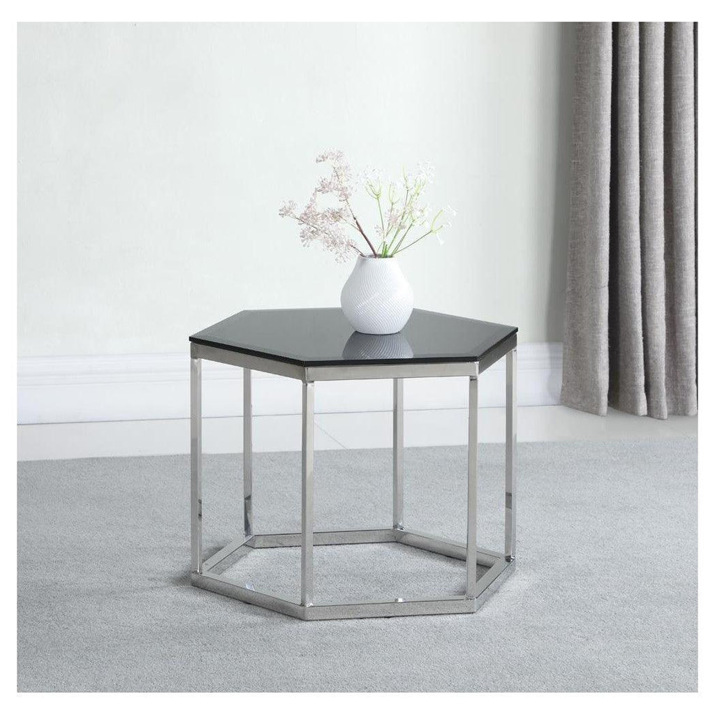 Hexagon Glass Top Accent Table Black and Silver 934148