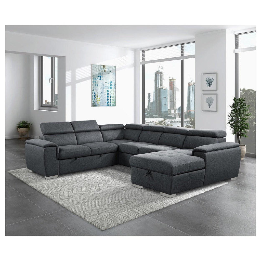 (4)4-Piece Sectional with Pull-out Bed and Adjustable Headrests 9355CC*42LRC
