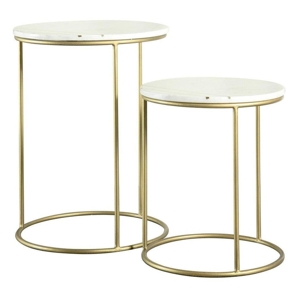 Vivienne 2-piece Round Marble Top Nesting Tables White and Gold 935849