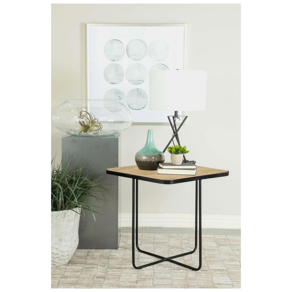 Elyna Square Accent Table Travertine and Black 935855