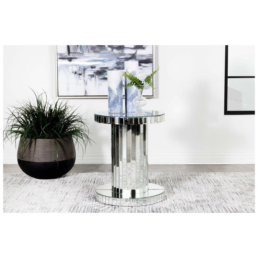 Dorielle Crystal Inlay Round Top Accent Table Mirror 936125