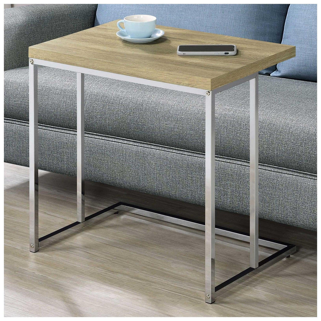 Rectangular Snack Table with Metal Base Natural and Chrome 936129