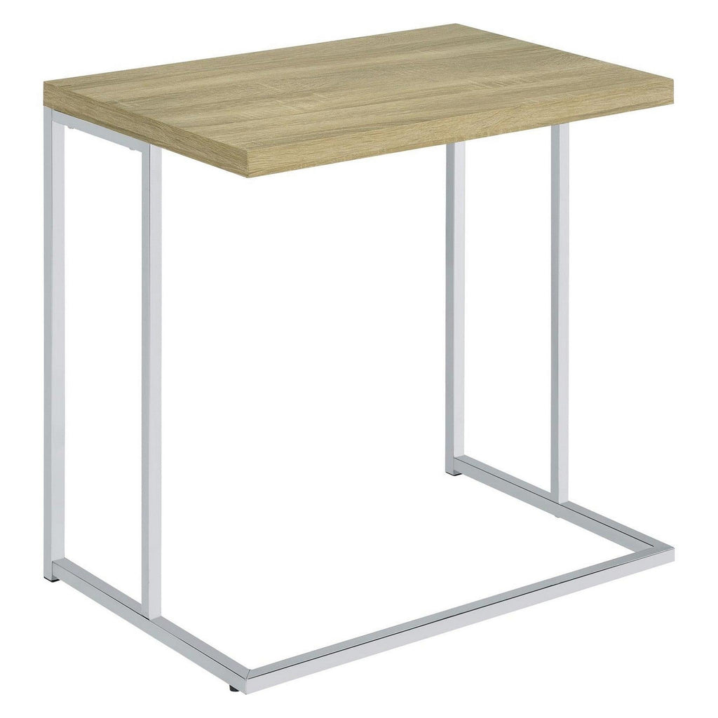 Rectangular Snack Table with Metal Base Natural and Chrome 936129